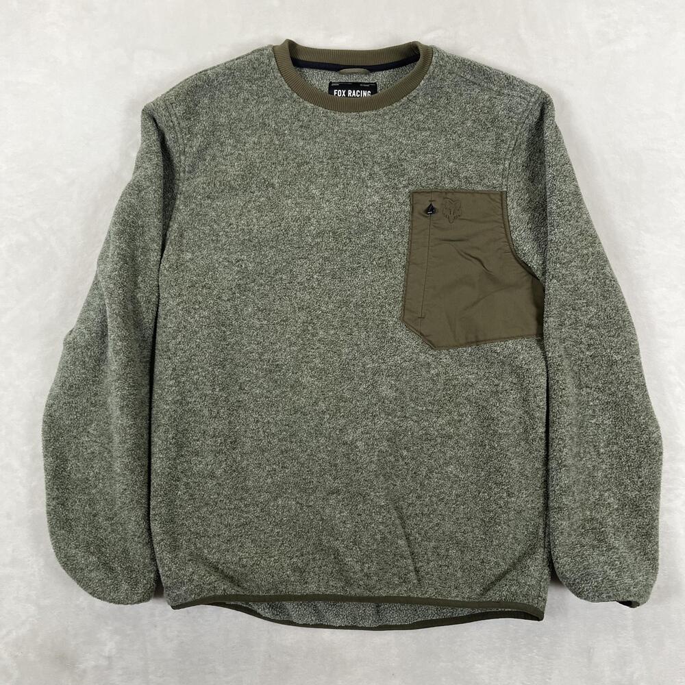 Fox Racing Sweatshirt Mens Medium Green Fleece Crewneck Pocket Pullover